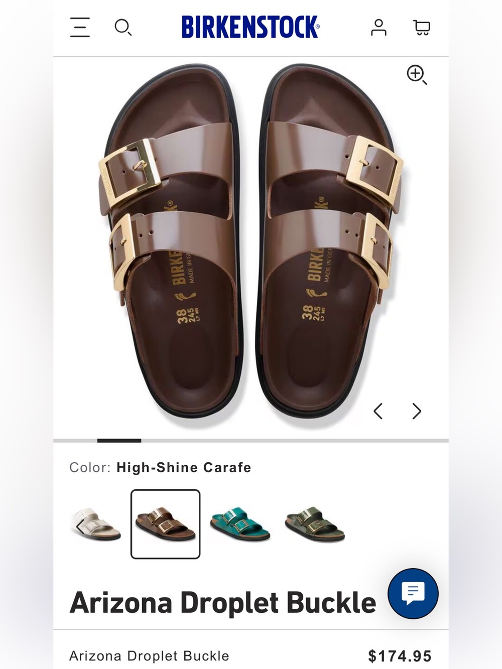 Birkenstock Women’s Arizona Droplet Buckle Sandals - High-Shine Carafe Brown